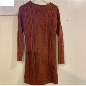 Cable Knit Sweater Dress - Burnt Orange